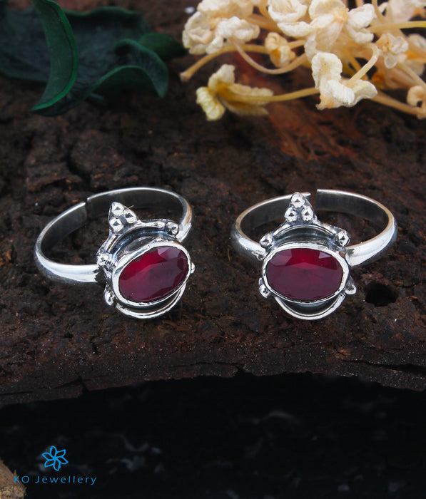 The Mira Silver Toe-Rings (Red)
