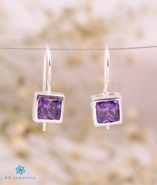 The Purple Square Silver Earrings
