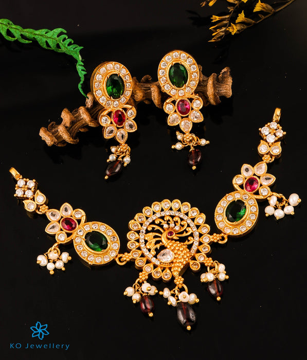The Saket Silver Peacock Choker Necklace & Earrings