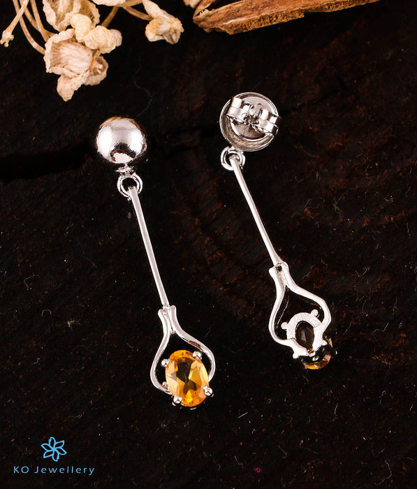 The Yellow Sparkle Cocktail Silver Earrings