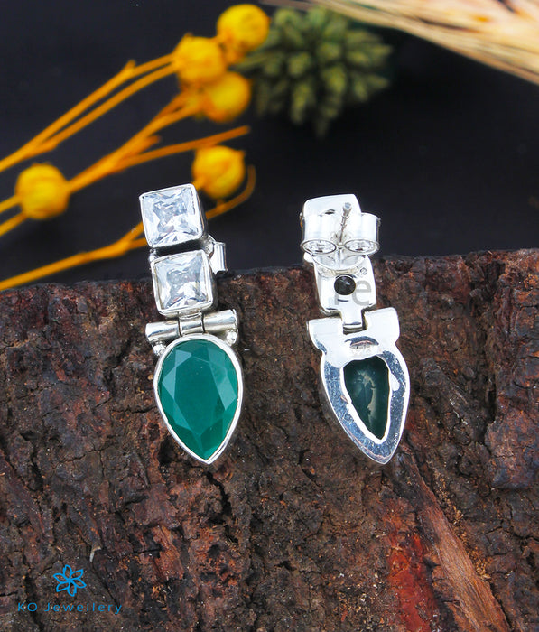 The Parikshit Silver Gemstone Earrings(Green )
