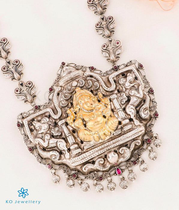 The Mahaganapati Silver Nakkasi Peacock Necklace