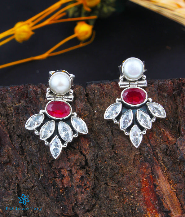 The Amrit Silver Gemstone Earrings (Red)