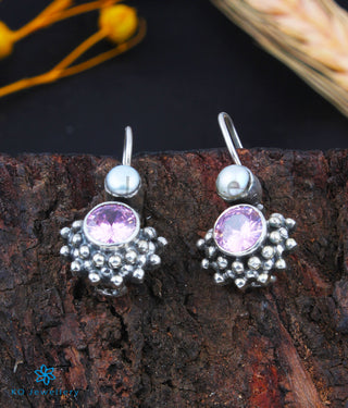 The Amudha Silver Gemstone Earrings (Pink)