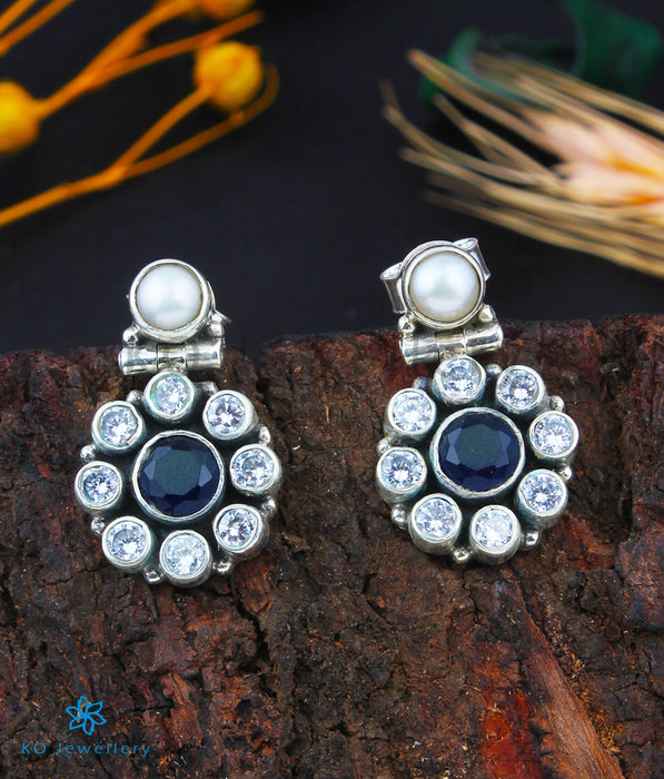 The Parisera Silver Gemstone Earrings (Dark Blue)