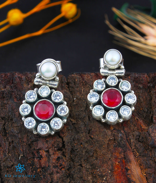 The Parisera Silver Gemstone Earrings (Red)