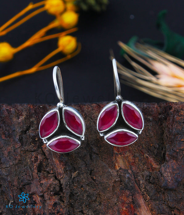 The Mia Silver Gemstone Earrings(Red)
