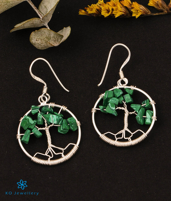 The Bejewelled Tree Silver Gemstone Earrings (Malachite)