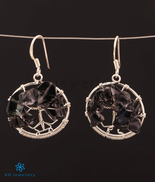 The Bejewelled Tree Silver Gemstone Earrings (Black)