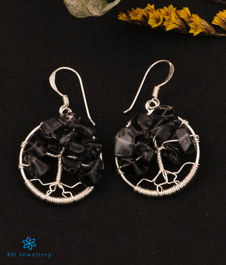The Bejewelled Tree Silver Gemstone Earrings (Black)