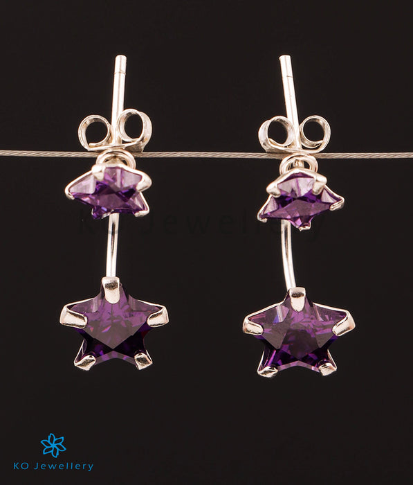 The Star Silver Front & Back Earrings (Purple)
