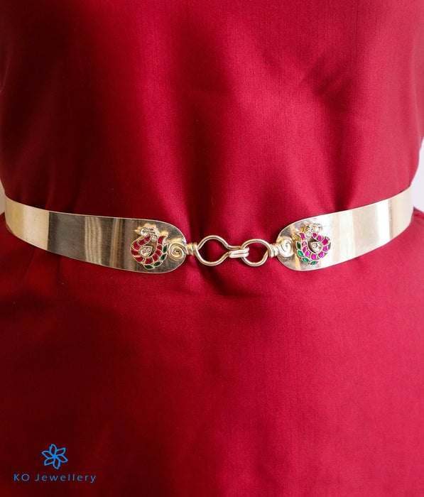 The Kamya Silver Kundan Peacock Waist belt (Bright Silver)