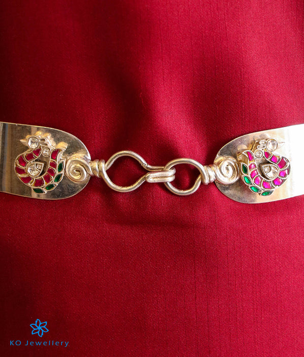 The Kamya Silver Kundan Peacock Waist belt (Bright Silver)