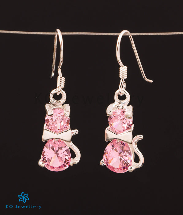 The Kitty Cat Silver Earrings (Pink)