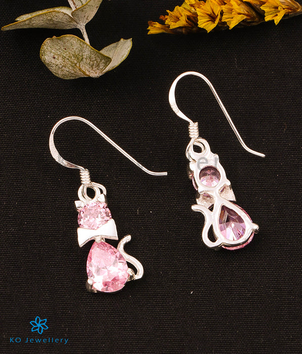 The Kitty Cat Silver Earrings (Pink)