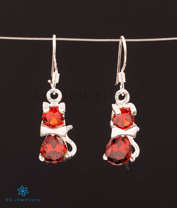 The Kitty Cat Silver Earrings (Red)