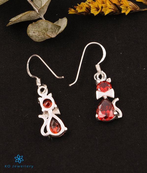 The Kitty Cat Silver Earrings (Red)
