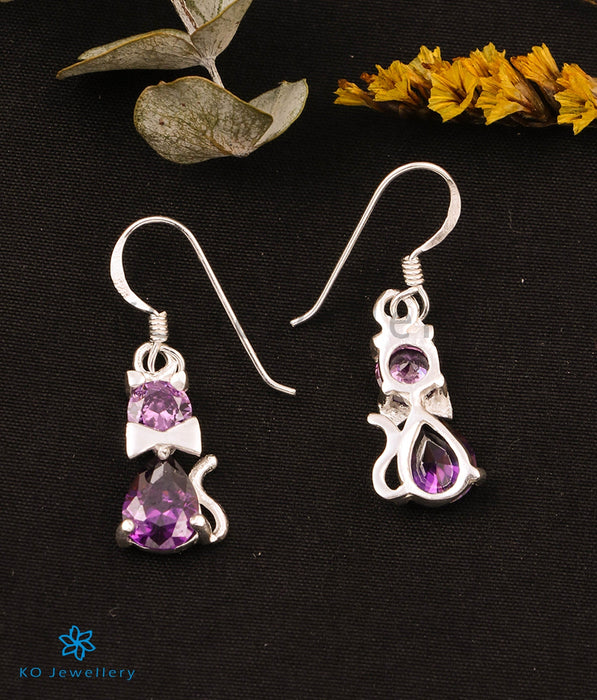 The Kitty Cat Silver Earrings (Purple)