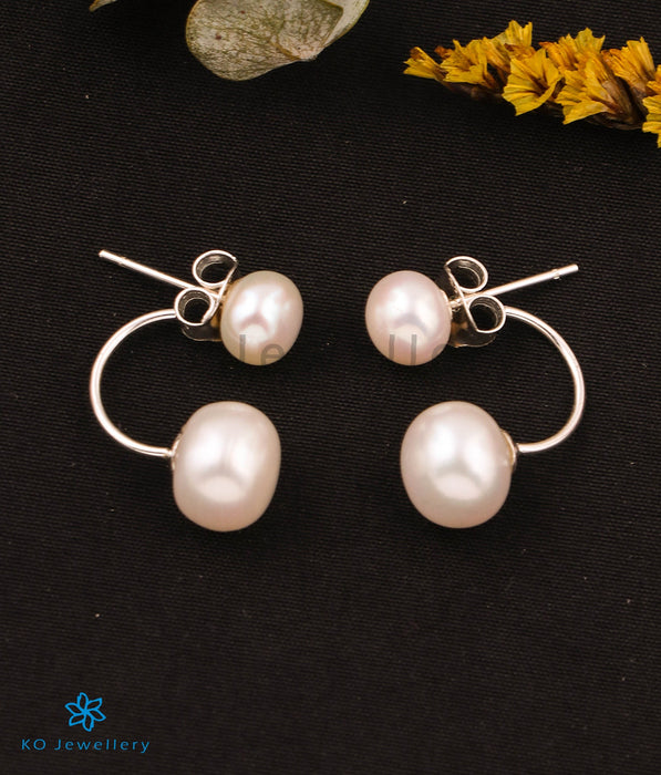 The Elegant Pearl Silver Front & Back Earrings