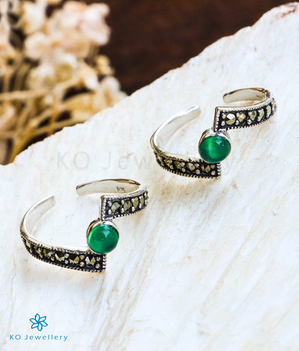 The Swish Silver Marcasite Toe-Rings (Green)