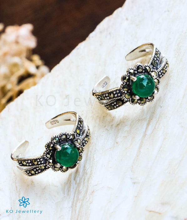 The Floral Sparkle Silver Marcasite Toe-Rings (Green)