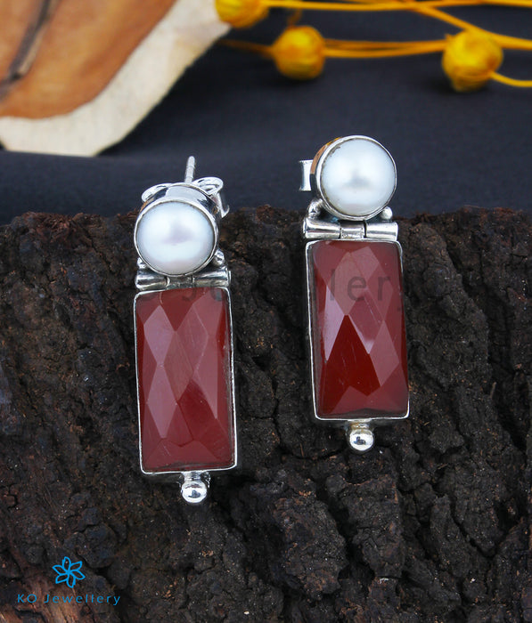 The Chaya Silver Gemstone Earrings(Red)