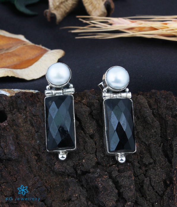The Chaya Silver Gemstone Earrings (Black)