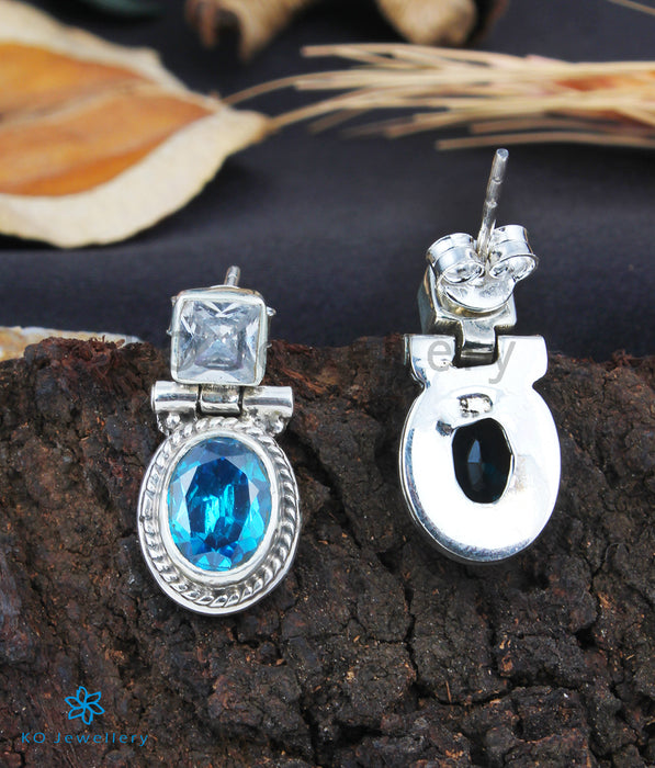 The Pratham Silver Gemstone Ear-studs (Light blue)