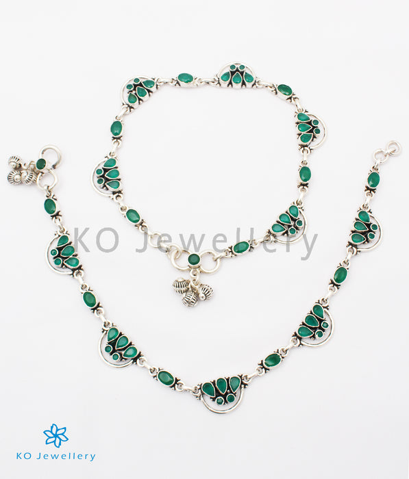 The Aamod Silver Gemstone Anklets (Green)