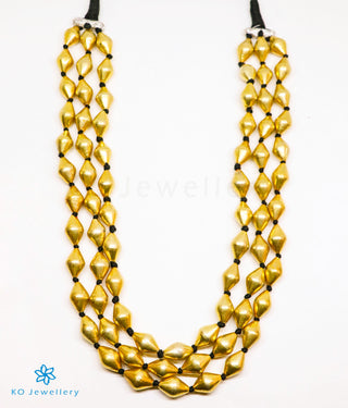 The Arshia Silver Dholki Beads Necklace (Three Layered)