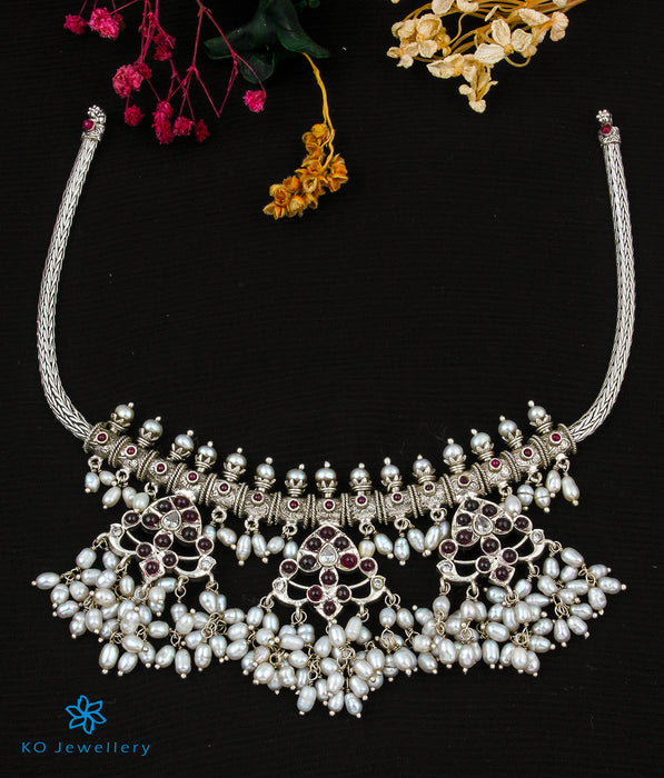 The Tarasara Silver Guttapusalu Necklace (Oxidised)