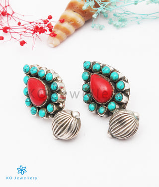 The Abhiri Silver Gemstone Earrings (Blue/Red)