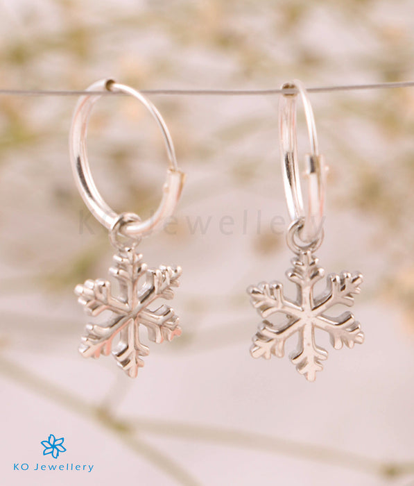 The Snowflake Charm Silver Hoops