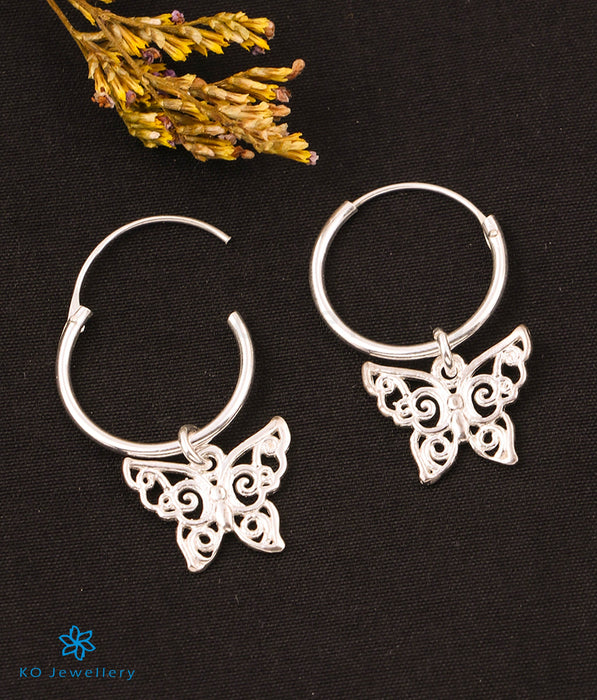 The Butterfly Charm Silver Hoops