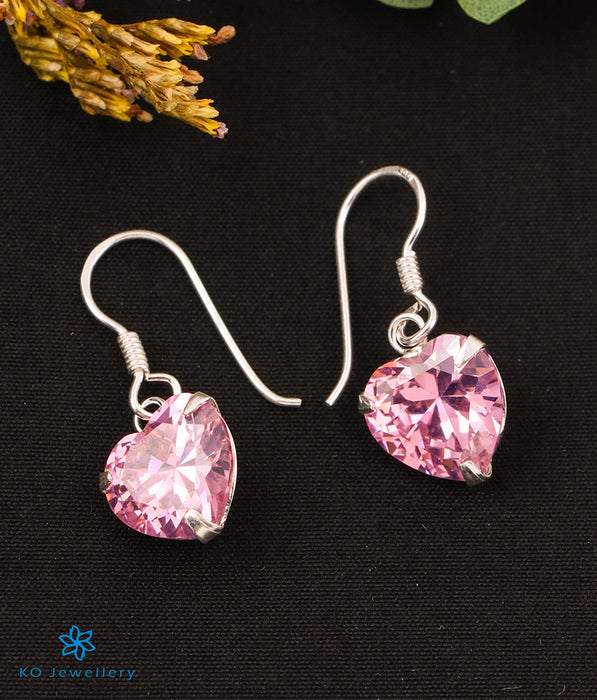 The Pink Heart Silver Earrings