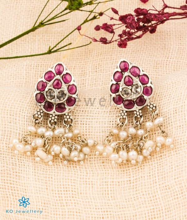 The Rimi Silver Pearl Earrings (Red)