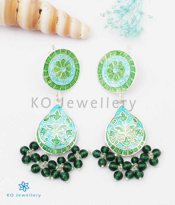 The Chittara Silver Meenakari Earrings (Green)