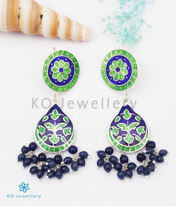 The Chittara Silver Meenakari Earrings (Green/Blue)
