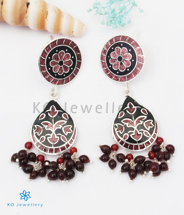 The Chittara Silver Meenakari Earrings (Black/Brown)