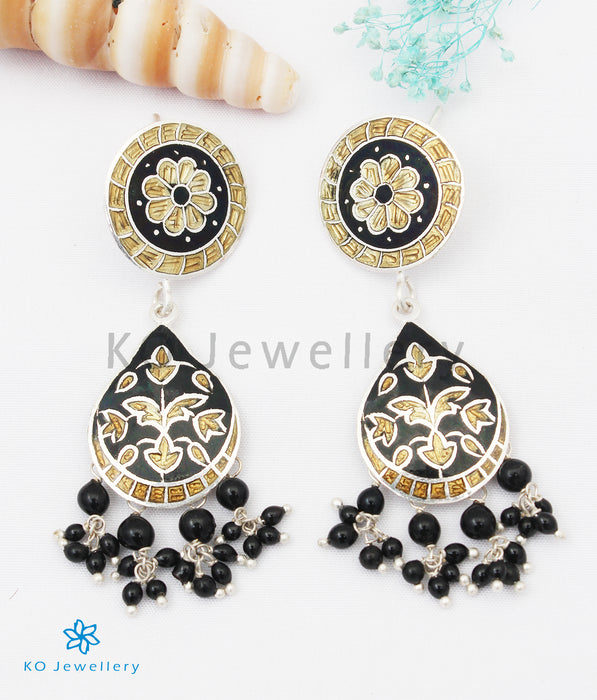 The Chittara Silver Meenakari Earrings (Black/Gold)