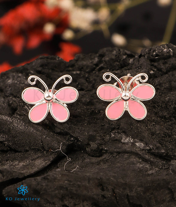 The Colourful Butterfly Silver Earrings (Pink)