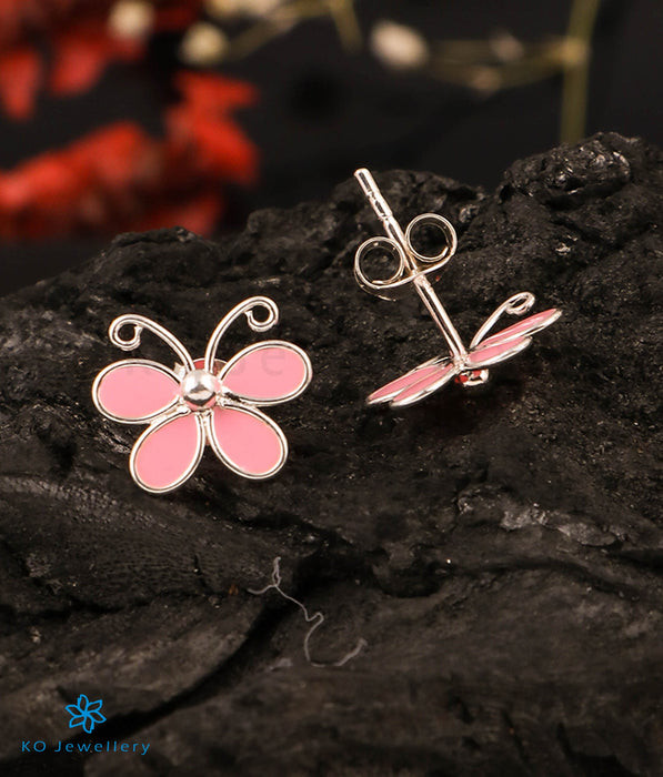 The Colourful Butterfly Silver Earrings (Pink)