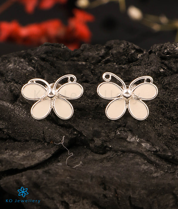The Colourful Butterfly Silver Earrings (White)