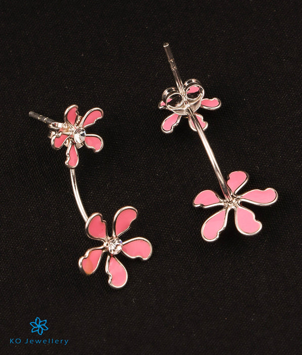 The Wildflower Silver Front & Back Earrings (Pink)