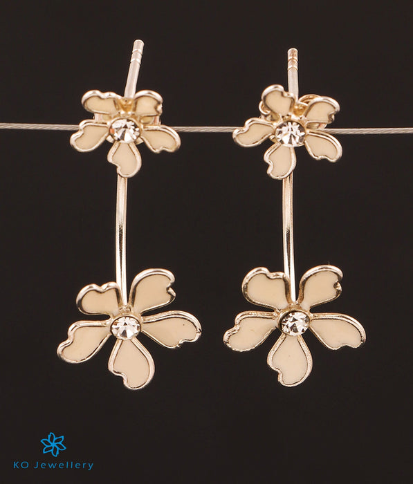 The Wildflower Silver Front & Back Earrings (White)