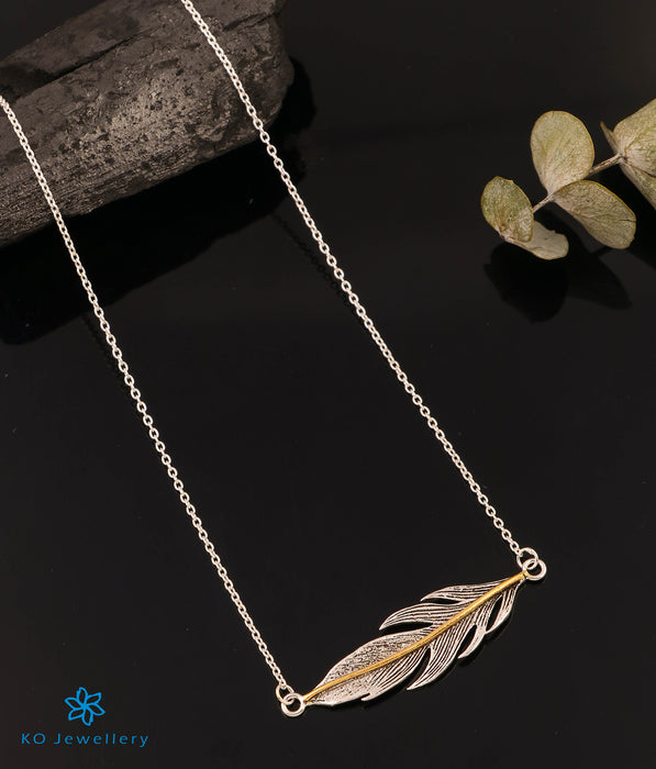 The Feather Silver Necklace (2 tone)