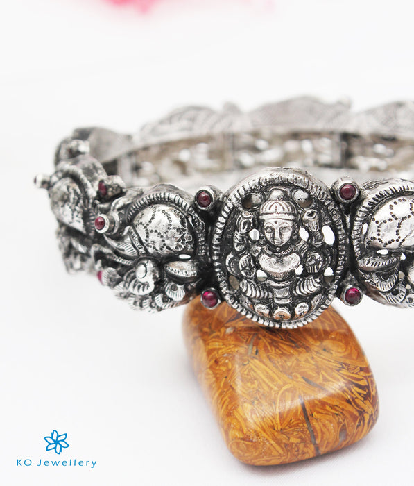 The Sindhura Silver Lakshmi Peacock Bracelet (Oxidised/Size 2.2/2.4/2.6/2.8)