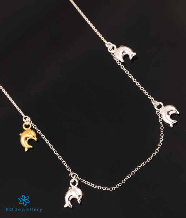 The Playful Dolphins Silver Necklace (2 tone)