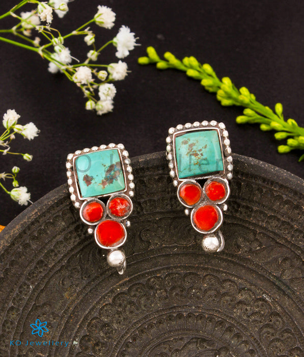 The Esha Silver Coral/Turquoise Earrings