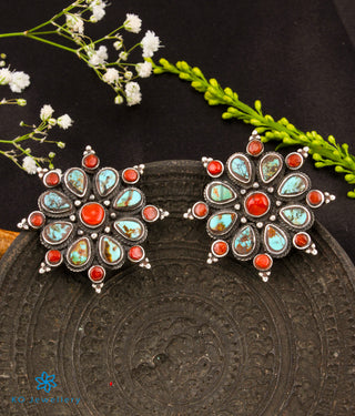 The Purvika Silver Coral/Turquoise Earrings